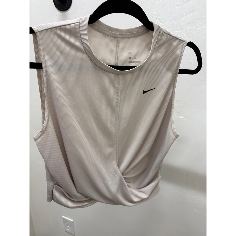 Nike Ribbed Twist Front Crop Top Sleeveless Athletic Tank Beige Womens XL